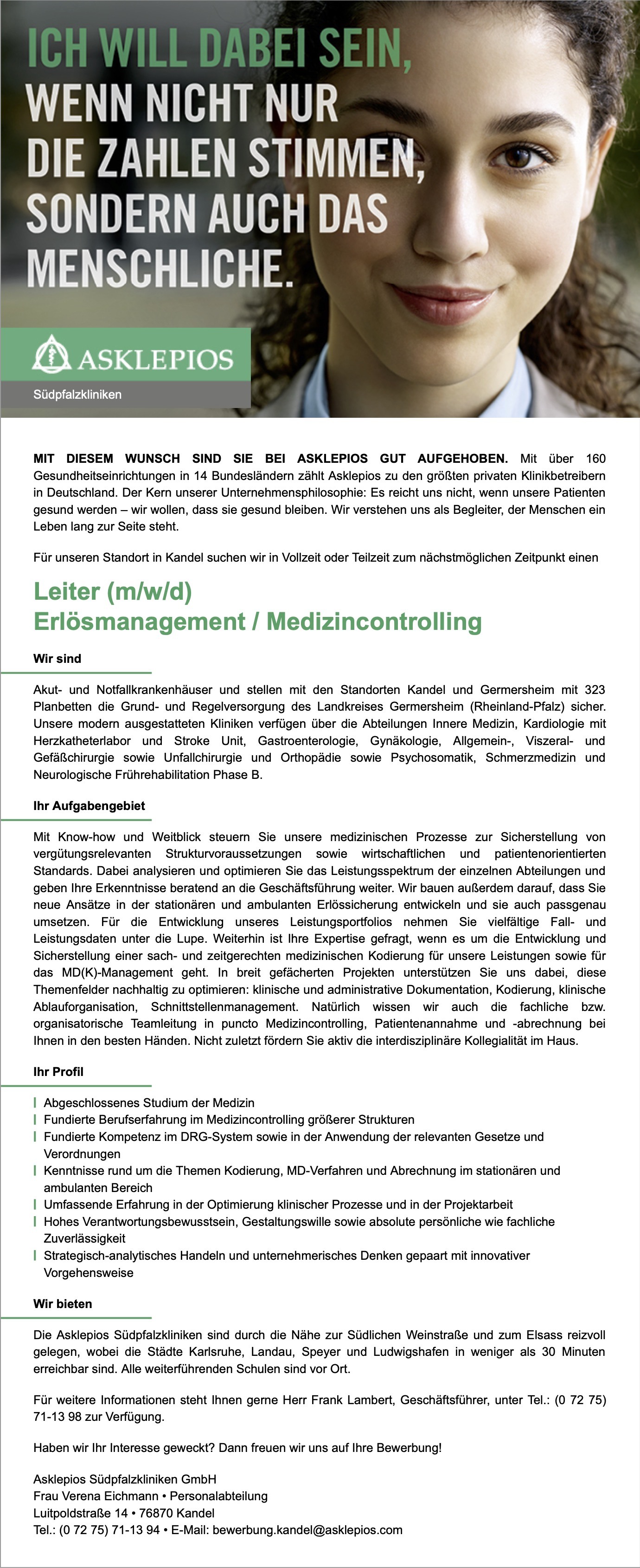 Leiter (m/w/d) Erlösmanagement / Medizincontrolling
