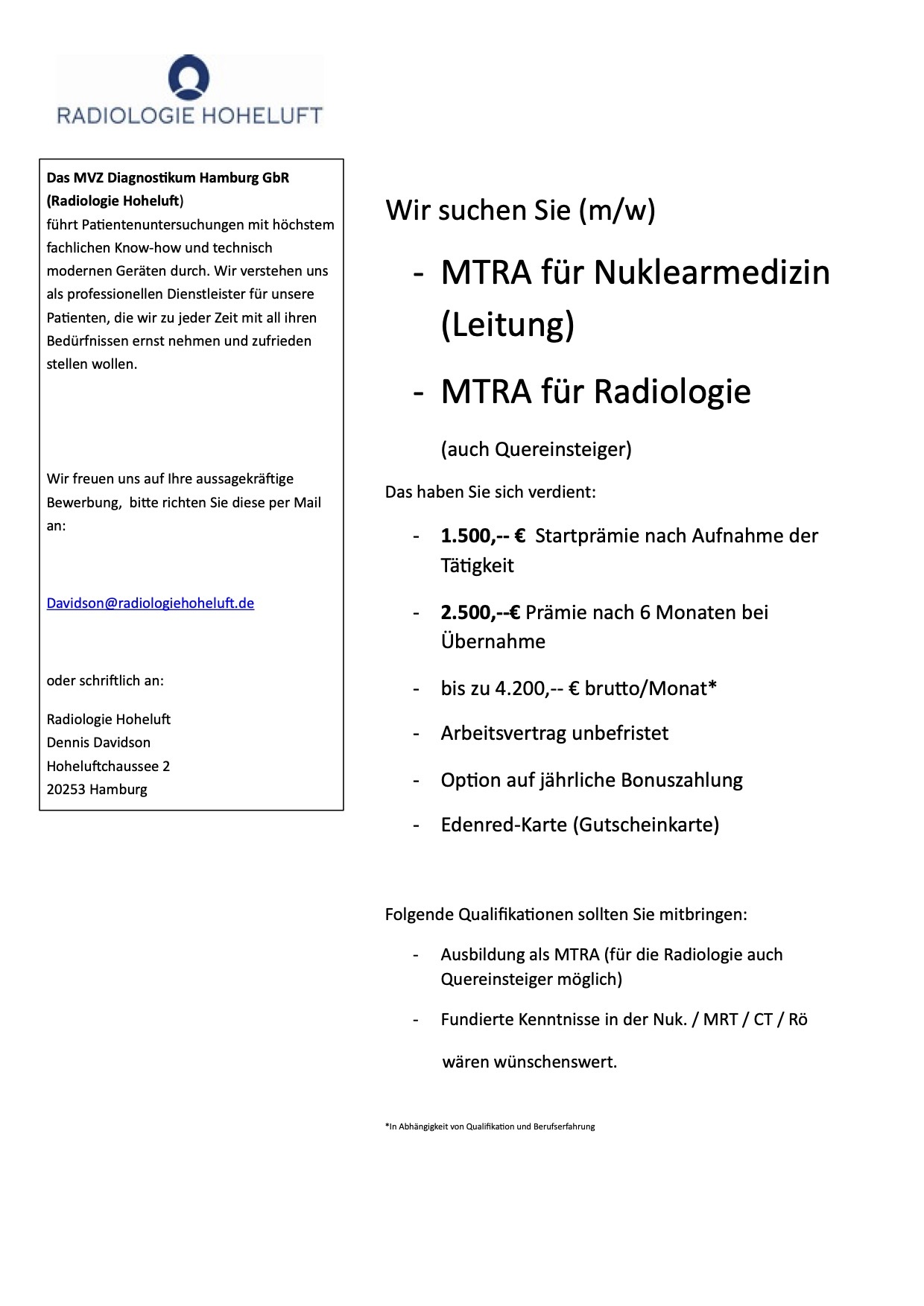 MTRA (w/m) am Standort Schwalmstadt