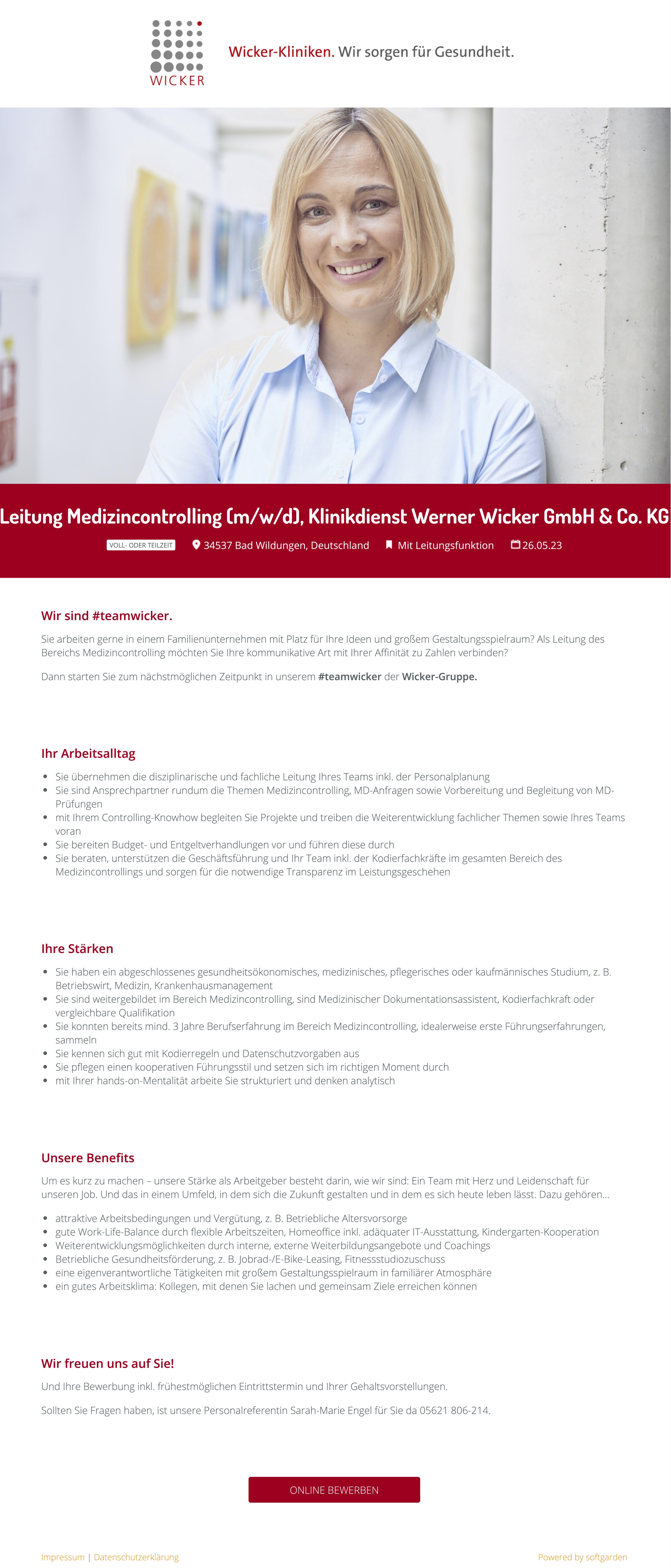 Leitung Medizincontrolling (m/w/d), Klinikdienst Werner Wicker GmbH & Co. KG